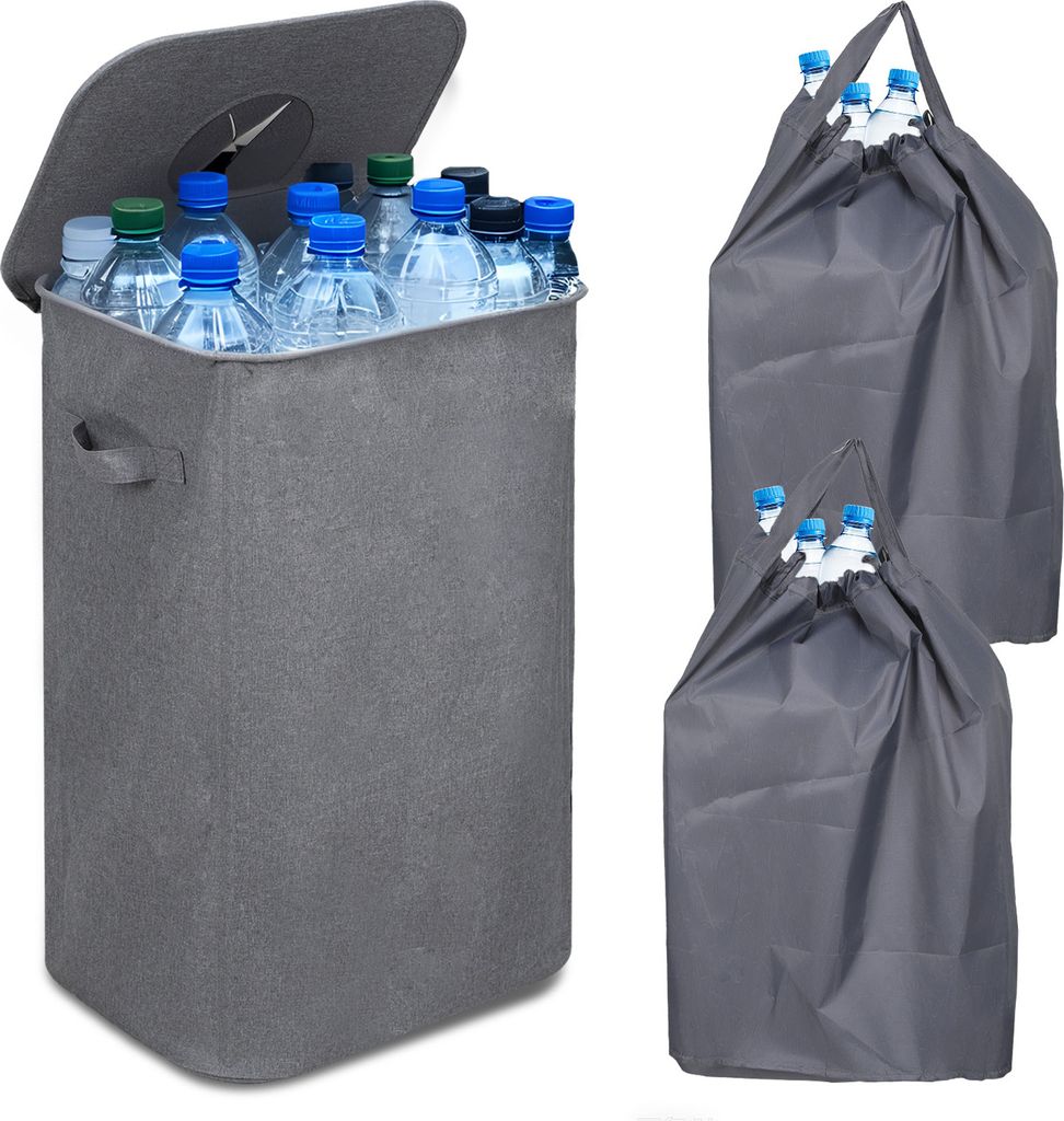 Hengda 100L pfandflaschen aufbewahrung mit Deckel, Groß Behälter Leergut Flaschensammler Küche Abstellraum Flaschentasche Grau
