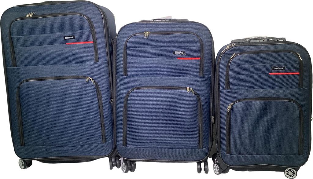 3-teiliges Softkoffer-Set mit Teleskopstange und 4 Doppelrollen