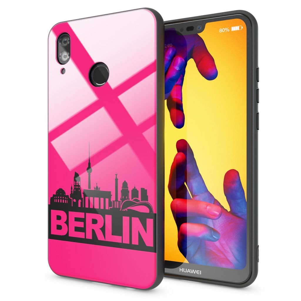 NALIA Motiv Handyhülle für Huawei P20 Lite, Schutz Case Cover Tasche Bumper TPU Etui Berlin Skyline Pink