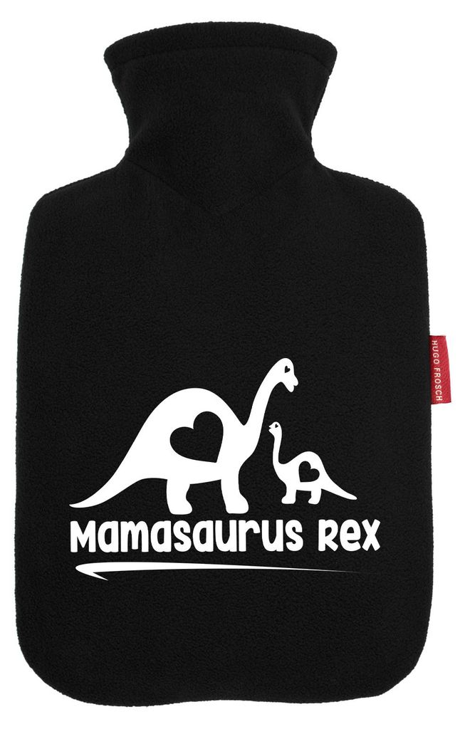 Huuraa Wärmflasche Mamasaurus Rex Dinosaurier 1,8 Liter Black Classic Veloursbezug Bettflasche Geschenkidee