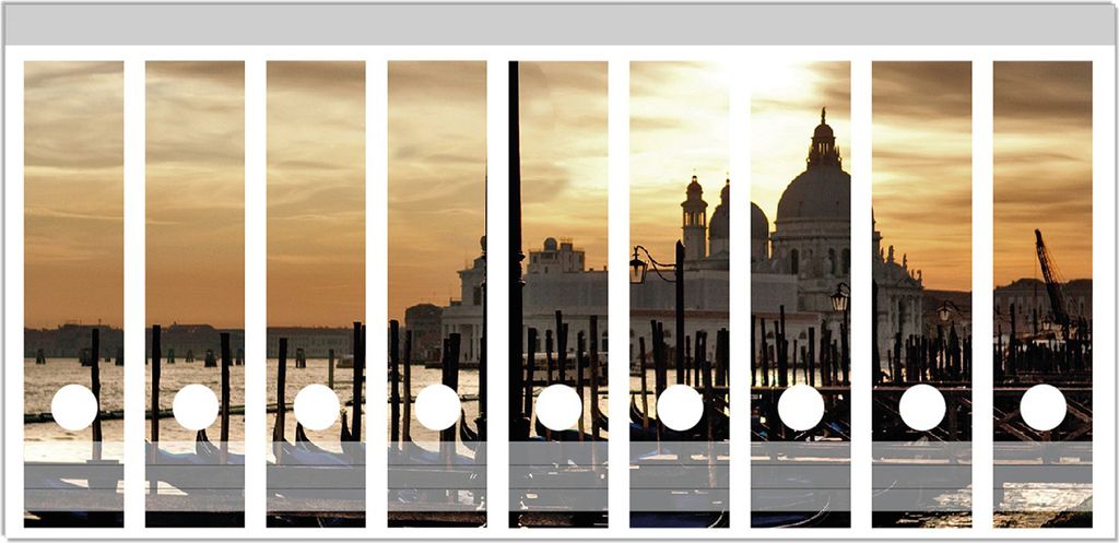Wallario Ordnerrücken Sticker, selbstklebend für breite Ordner, 9 Stück, Motiv Venedig - Lagune bei Sonnenuntergang