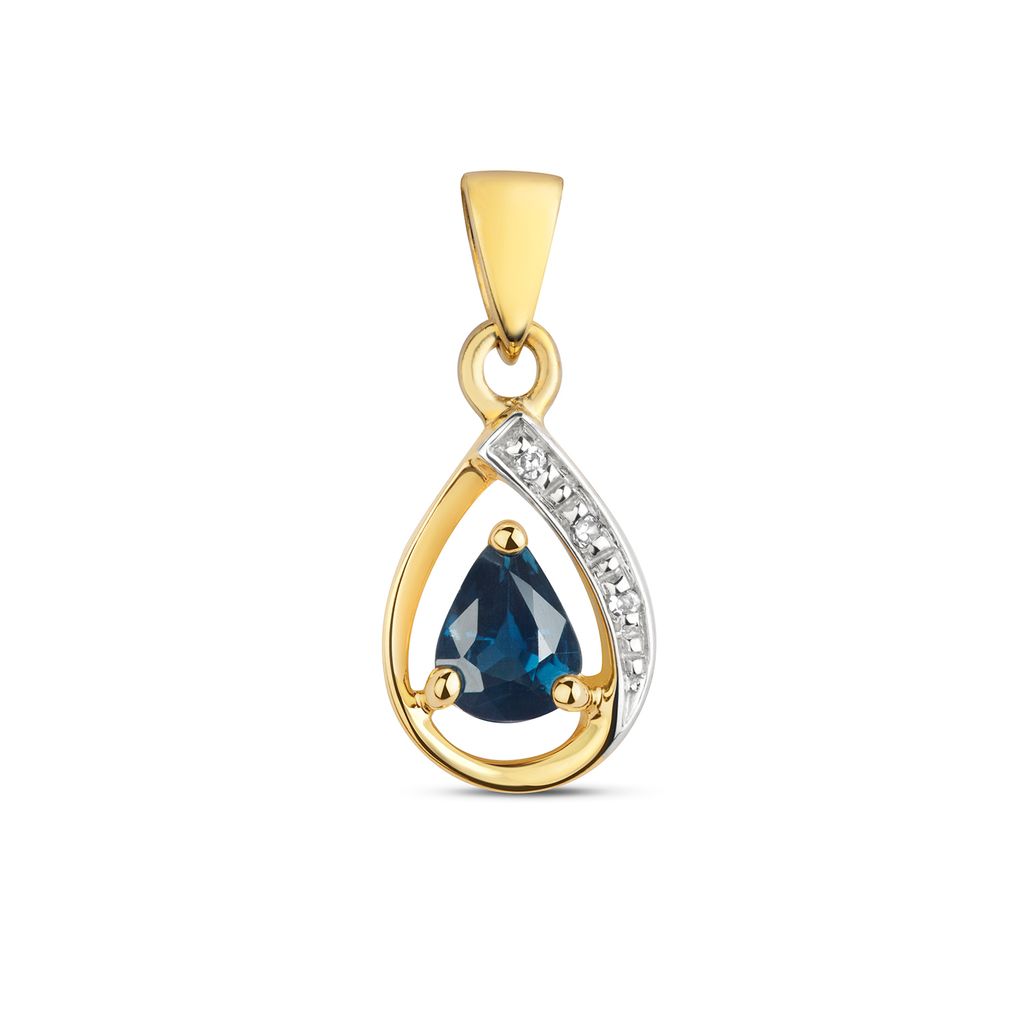 Funkelndes Feuer Stylischer 9 Karat (375) Gold Damen - Diamant Anhänger Brillant-Schliff H - PK mit Saphir - 16mm*7mm; TRS28496