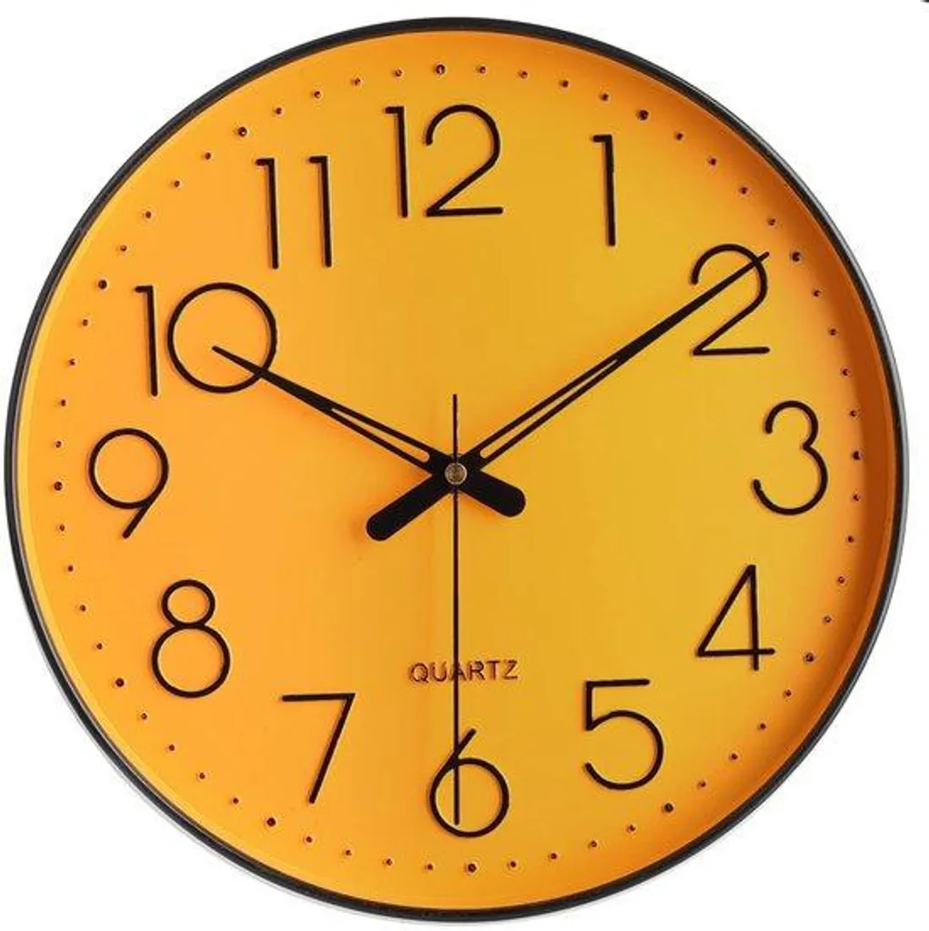 Horloge murale 12 pouces à chiffres arabes au design jaune épuré