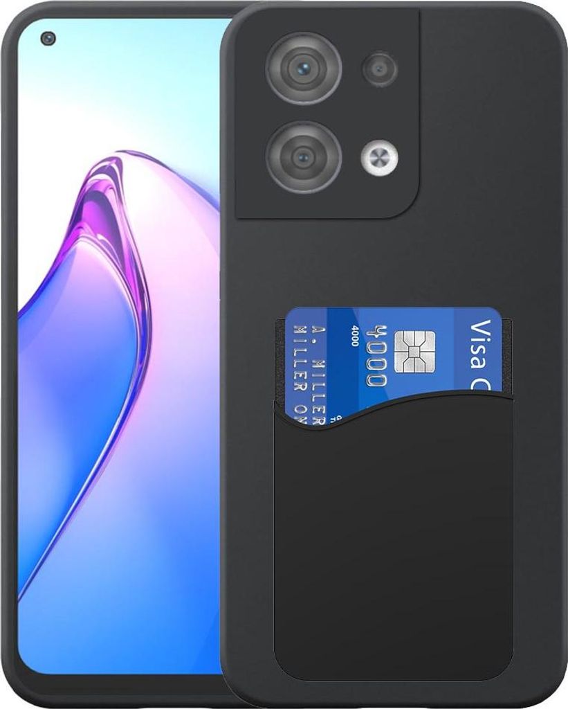 Geeignet für Oppo Reno 8 5G Phone Case mit Silikon-Kartenhalter - Flexible Back Cover Case Silikon TPU mit Silikon Cardslot - Schwarz - Smartphonics