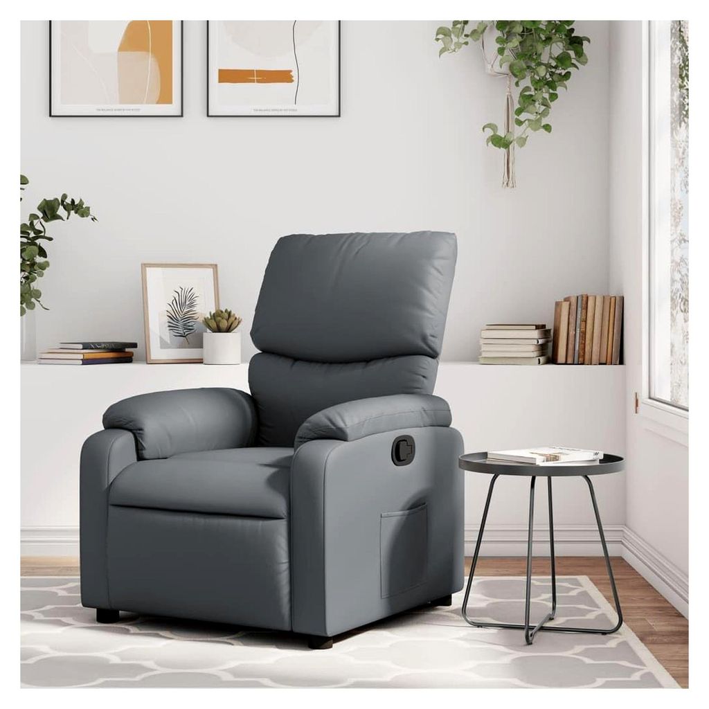 Relaxsessel Grau Kunstleder Lesesessel Bequemer Sessel Mit Schlaffunktion Ohrensessel