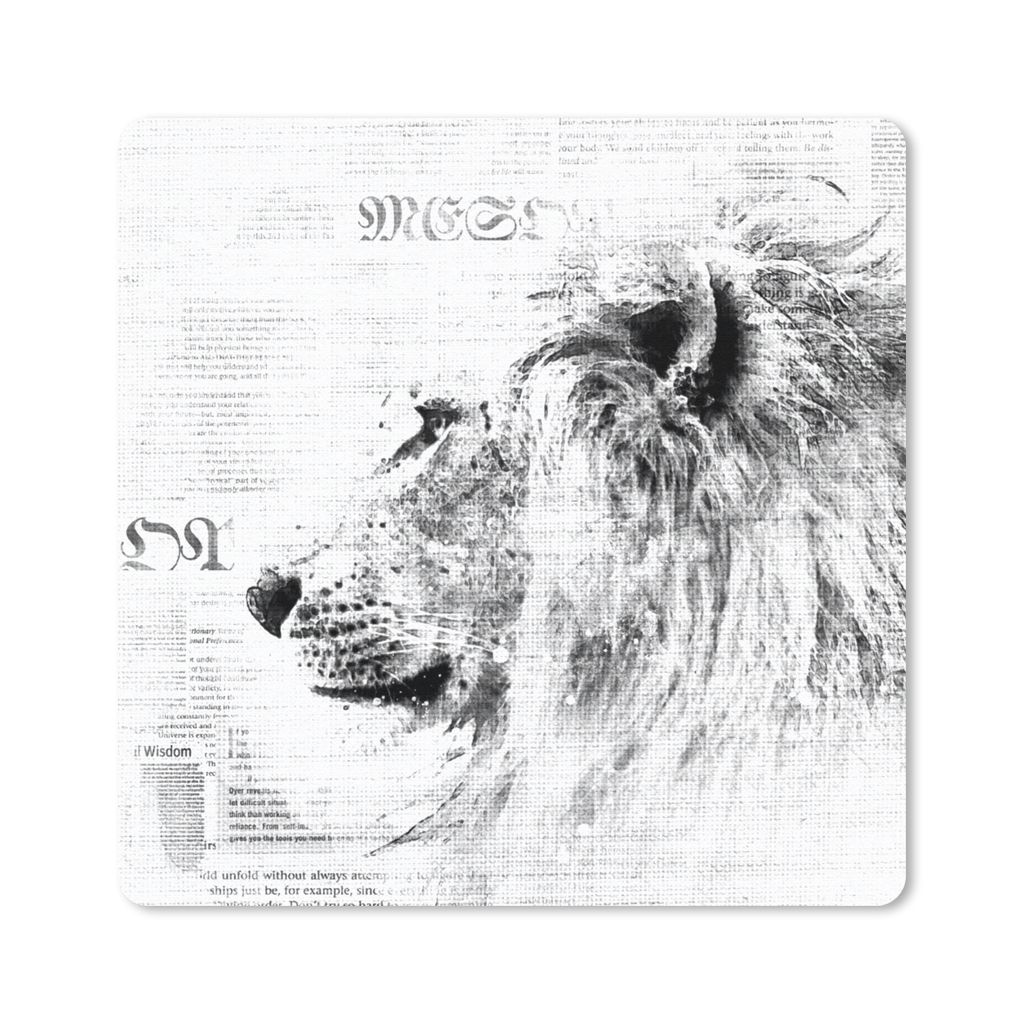 MuchoWow Mauspad Mousepad Löwe - Zeitung - Schwarz - Weiß 20x20 cm - Mousepads - Maus Mat - Pad - Mausunterlage - Desk Mat - Bureauartikeln