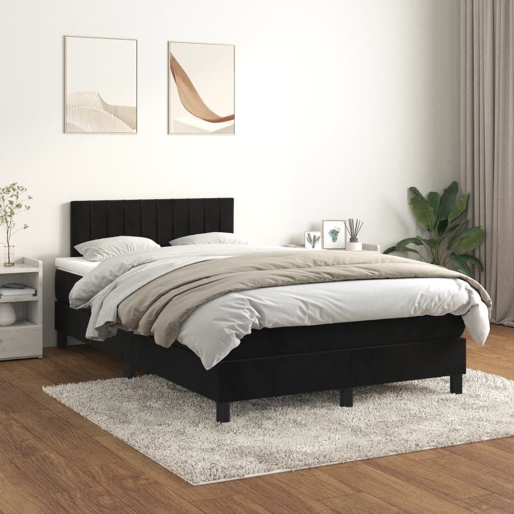 The Living Store Boxspringbett mit Matratze Schwarz 120x200 cm Samt