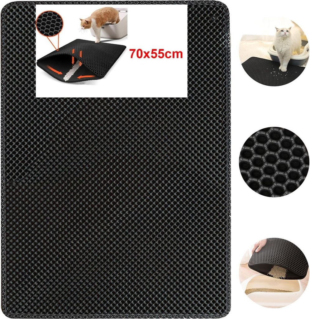 Honingraatdesign wasserfeste Katzenstreumatte - 70 x 55 cm - leicht zu reinigen - Unterlage für Katzenklo