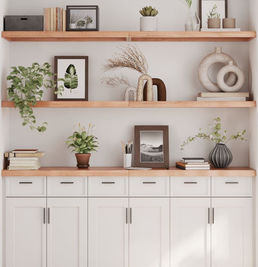 Möbel Wandregal Hellbraun 180x40x(2-4) cm Massivholz Eiche Behandelt - Hängeregal 363718