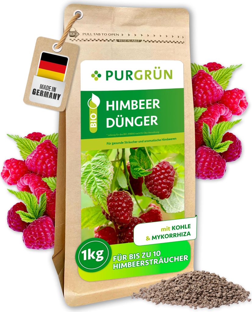 Purgrün -Himbeerdünger | Krümelgranulat für Himbeeren | 1kg