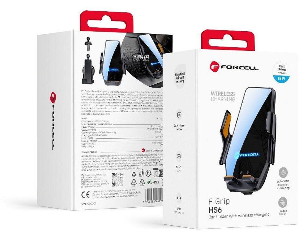 Bezdrôtový držiak telefónu do auta Forcell F-Grip HS6 15W Obrázok produktu 
