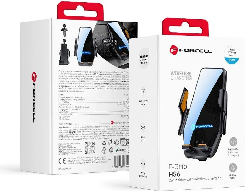 Supporto Auto Forcell F-GRIP HS6 Wireless Fast Charge 15W Automatico