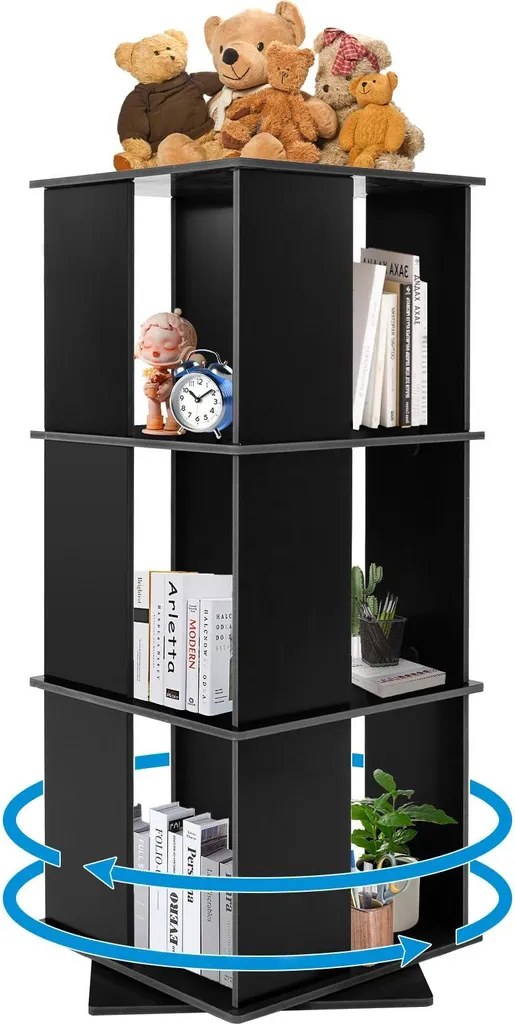 Bibliothèque pivotante à 360° noire - Étagère rotative à 3 niveaux - 9