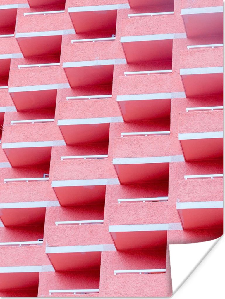 MuchoWow Poster Rosa - Balkon - Sommer - Architektur 60x80 cm - Schlafzimmer Dekoration