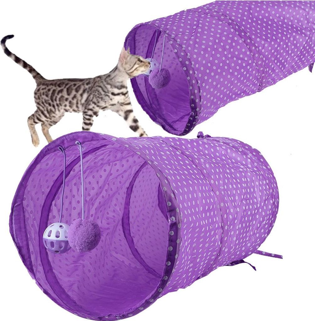 Faltbare Katze Dot Tent Long Tunnel Bed Toy Interaktive Spielzeuge Verstecken Tunnel (lila)