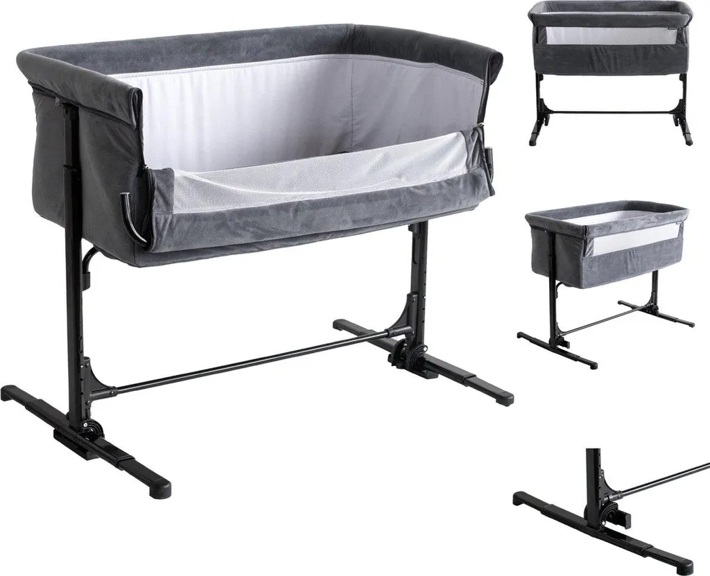 Berceau cododo réglable Born Lucky - Lit bébé mobile en velours gris