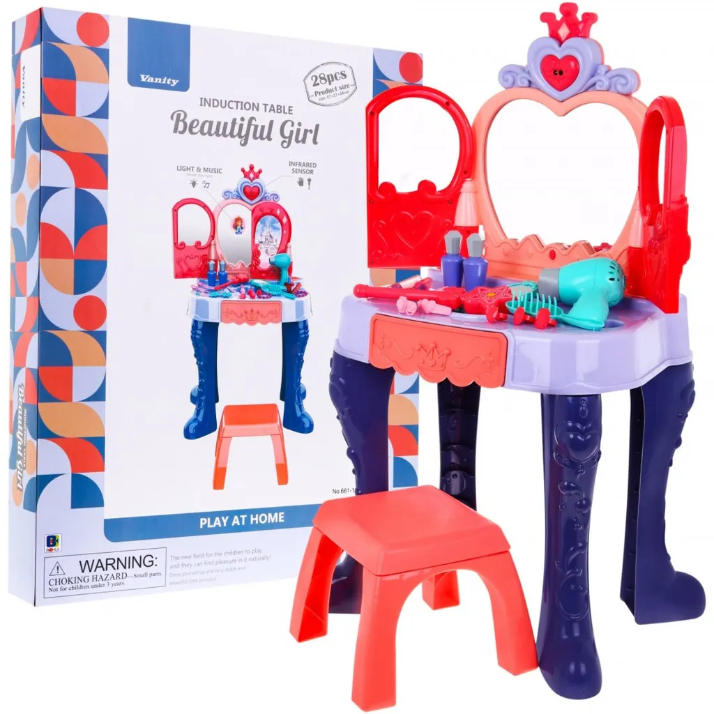 Coiffeuse magique avec miroir ouvrant et séchoir interactif pour enfants