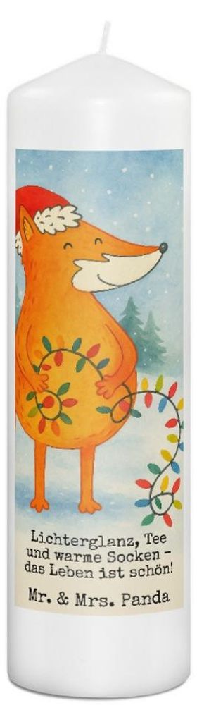 Mr. & Mrs. Panda Kerze Fuchs Weihnachten Design 29 x 8 cm XL - Weiß - Geschenk, Weihnachtsmann, Winter, Stumpenkerze, Wachskerze, Blockkerze, Niko...