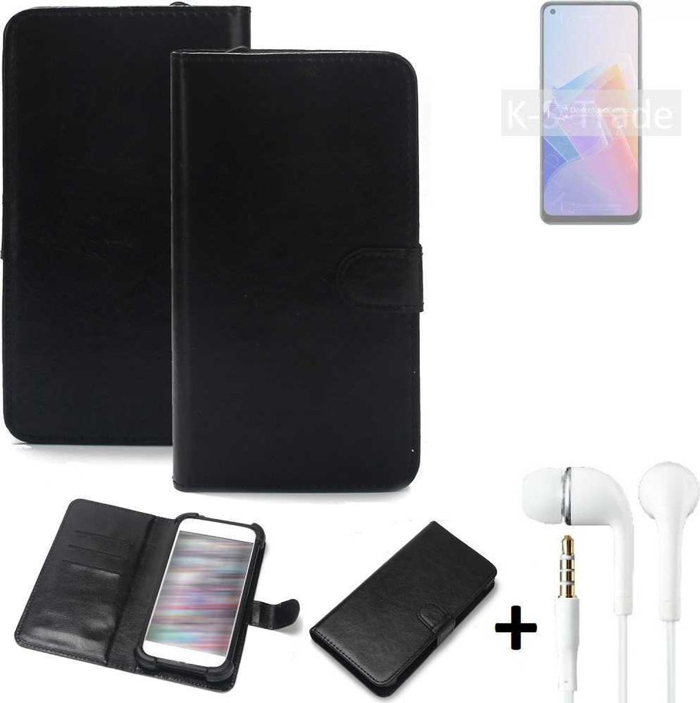 K-S-Trade Wallet Case Handyhülle kompatibel mit Oppo Reno7 Z 5G Schutzhülle Flip cover Flipstyle Tasche Hülle Flipcover Slim Bumper schwarz + in