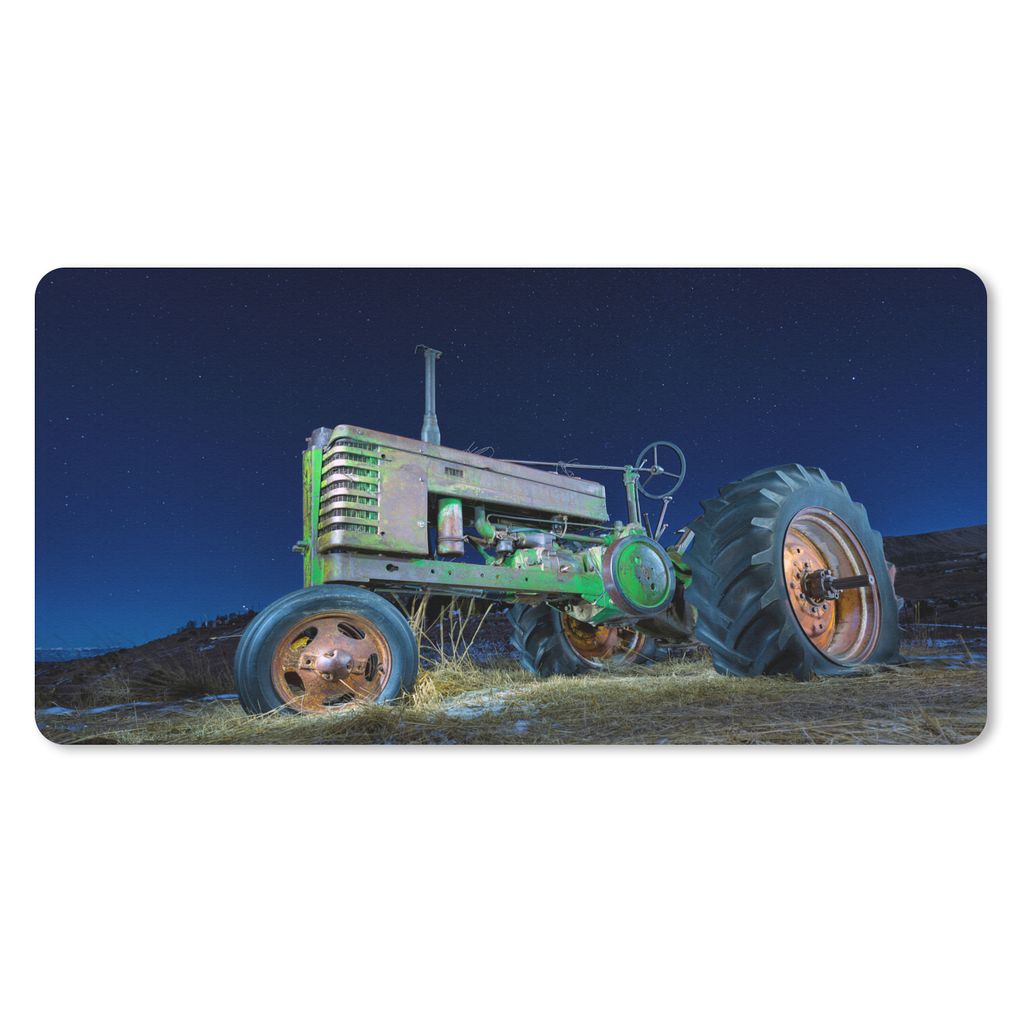 MuchoWow Schreibtischunterlage Traktor - Grün - Sternenhimmel - Bauernhof - Nacht 80x40 cm - XXL Mauspad - Gaming Mauspad
