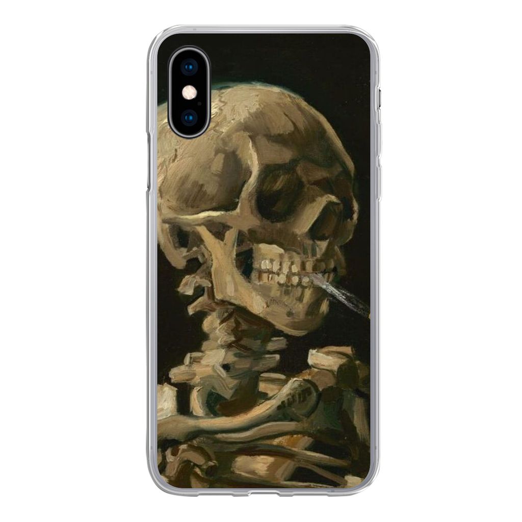 MuchoWow Handyhülle Schutzhülle Hülle für iPhone X Skelettkopf mit brennender Zigarette - Vincent van Gogh Silikon Softcase Handy Hülle - Ha...