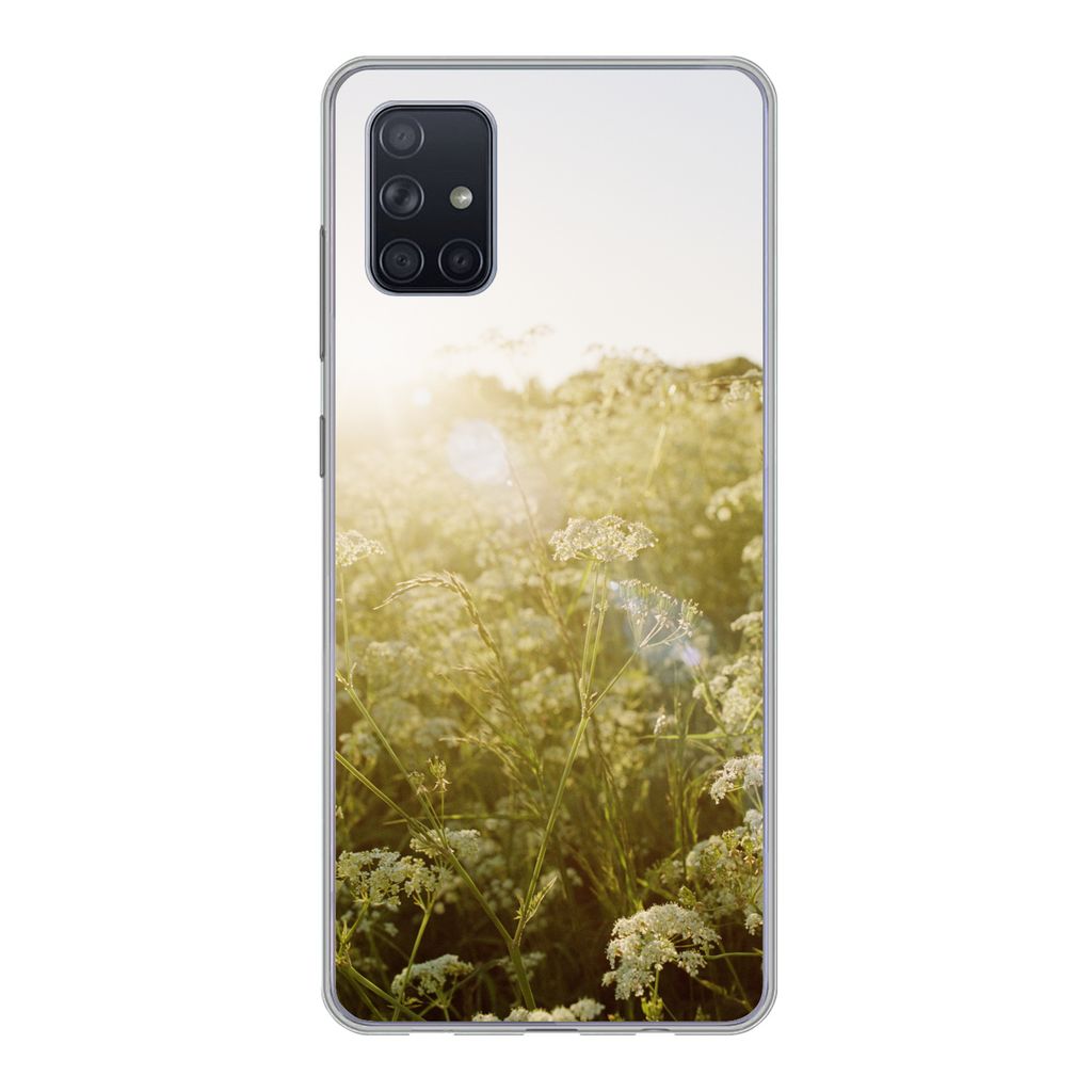 MuchoWow Handyhülle Schutzhülle Hülle für Samsung Galaxy A71 Blumen - Weiß - Frühling Silikon Softcase Handy Hülle - Kartenbesitzer