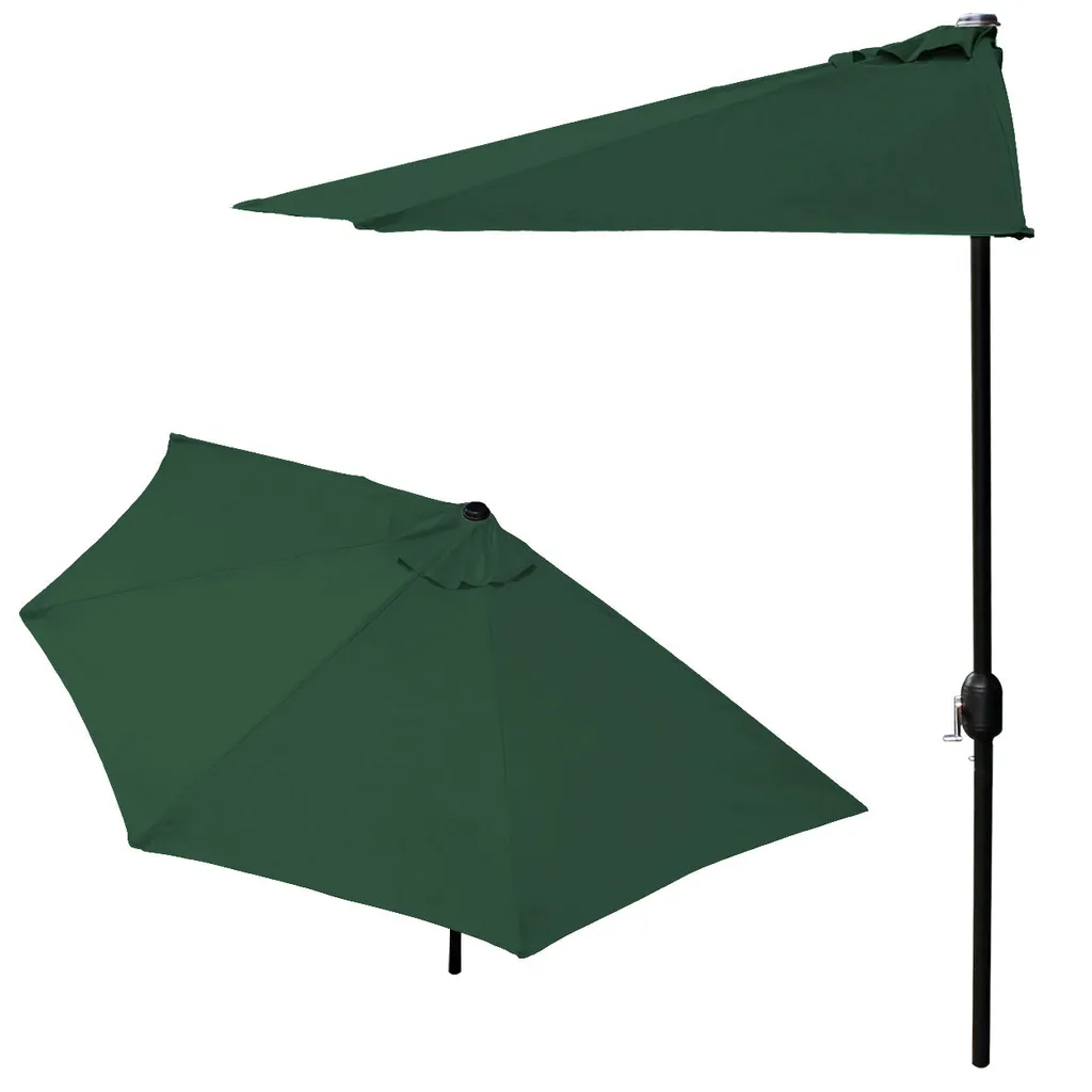 Parasol mural 270 cm vert traité UV avec système d'ouverture à manivelle