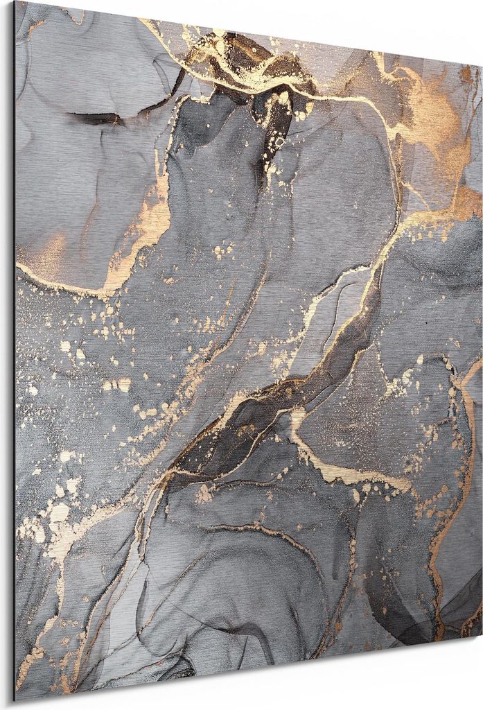 DEQORI Alu-Dibond Bild Silber 30x30 cm 'Elegantes Marmormuster' Wandbild Metall dünn