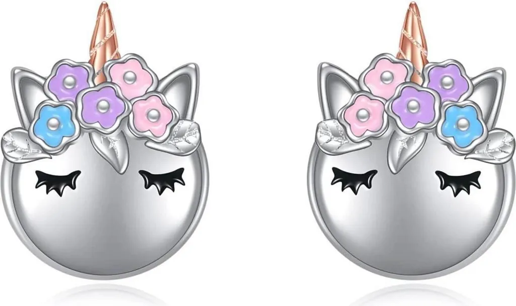 Orecchini A Borchia Con Unicorno In Argento Sterling 925 - Confezione Regalo Inclusa - Altezza 0,7 Cm