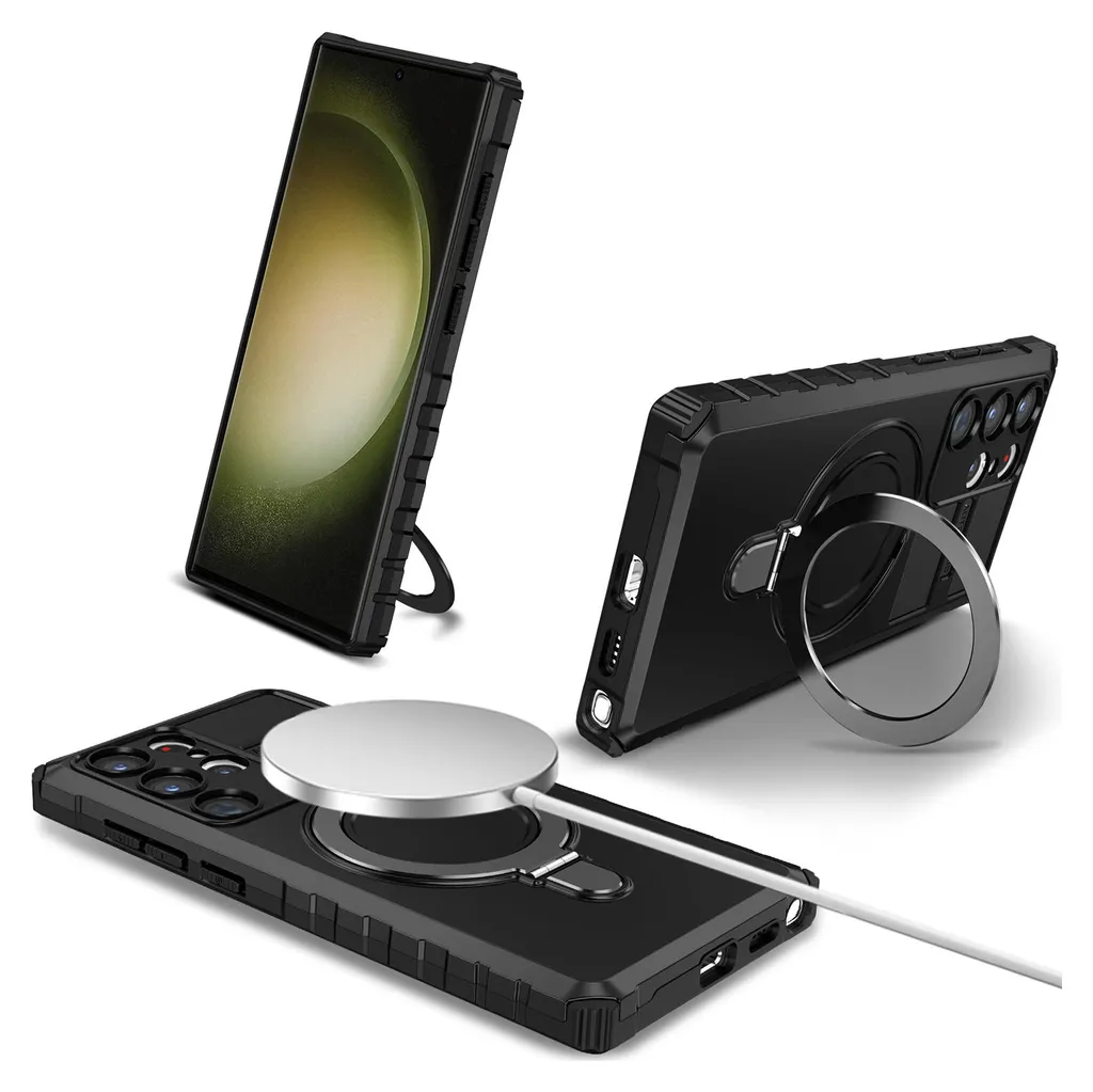 Custodia MagSafe Samsung S23 Ultra - Supporto Anello Magnetico Nero