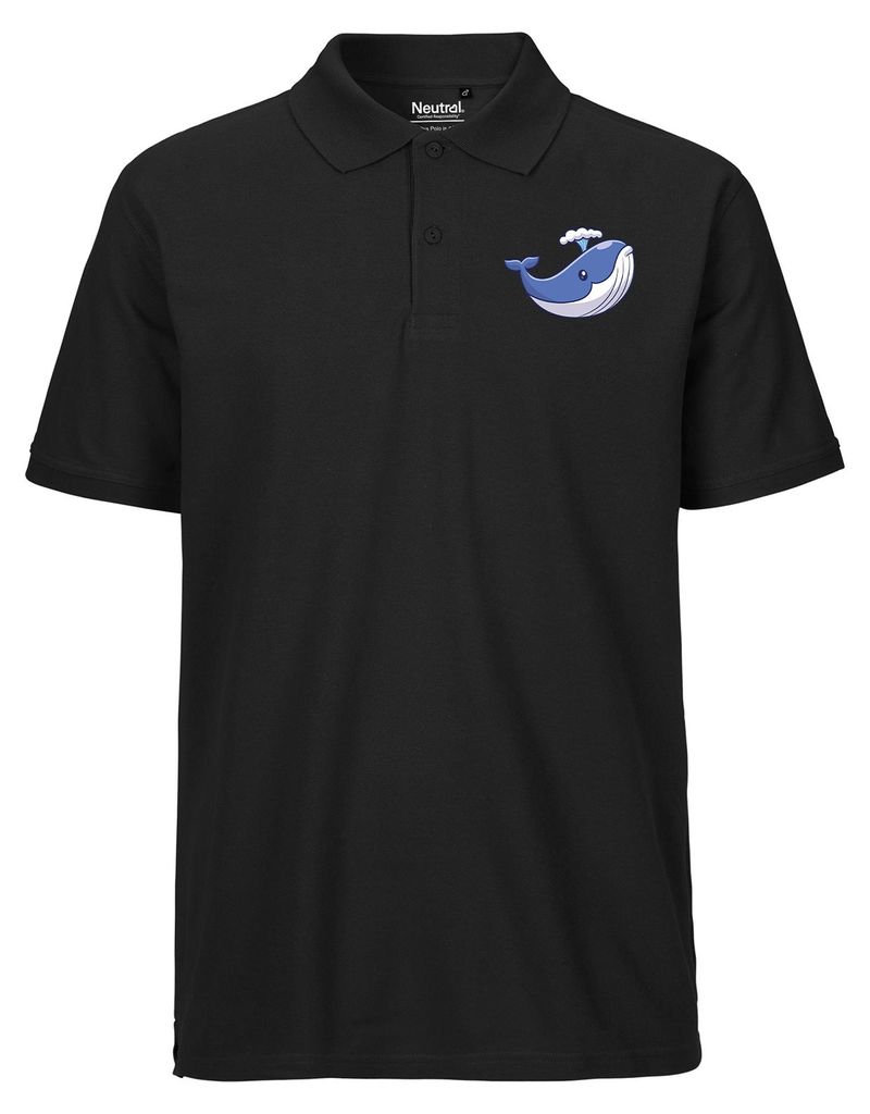 Huuraa Herren Polo Shirt Blauwal Comic L Black Bio Baumwolle Fairtrade Poloshirt Geschenkidee