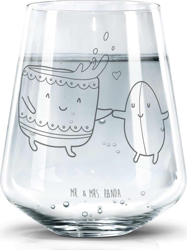 Mr. & Mrs. Panda Wasserglas Kaffee Bohne - Transparent - Geschenk, Glas, Wasserbecher, Glück, Kaffeebohne, Zufriedenheit, Lustige Sprüche, Genuss...