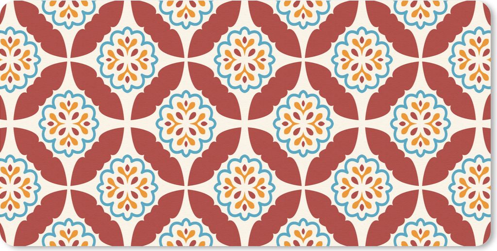 MuchoWow Schreibtischunterlage Blumen - Fliese - Muster 80x40 cm - XXL Mauspad - Gaming Mauspad