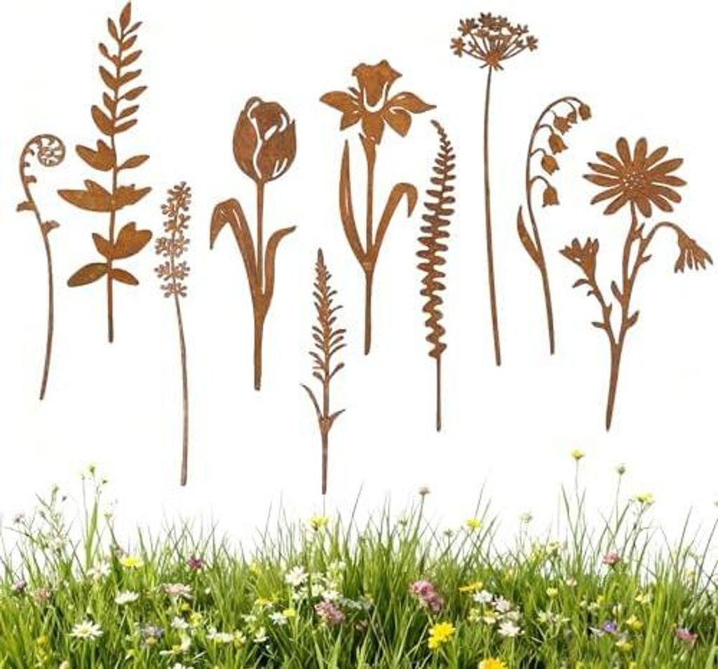 Gartenstecker Rost Blumen Gartendeko für Draußen,10er Produktbild 