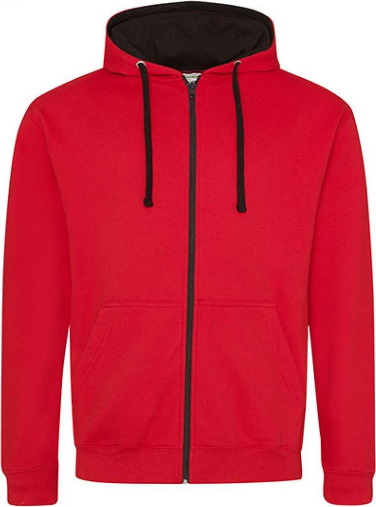 Just Hoods JH053 | Varsity Zoodie Kapuzenpulli mit Reisverschluss - Farbe: Fire Red/Jet Black - Größe: XL