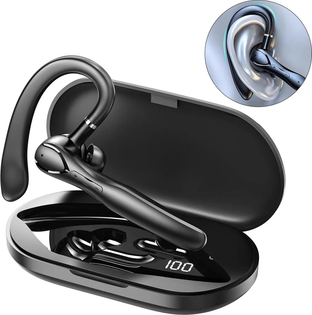 Bluetooth-Headset V5.3 mit 400-mAh-Ladecase und bis zu 50 Stunden Sprechzeit – perfekt für Lkw-Fahrer und Büro.