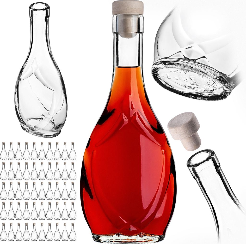 KADAX Leere Glasflaschen 250ml, 50 Stück, Likörflaschen mit Korken, Flaschen zum Befüllen von Likör, Wein und Schnaps, Dekoflaschen, Weinflasch...