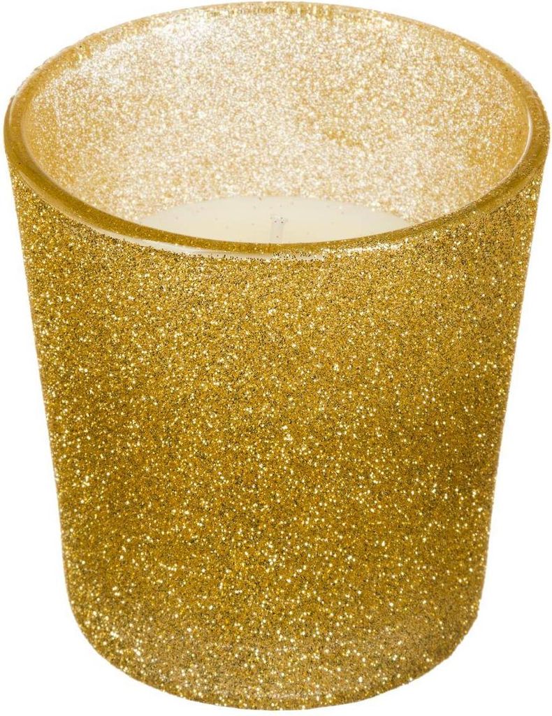 Glitterkerze h.8cm 90 gr mit glaskrug gold - Feeric Lights & Christmas