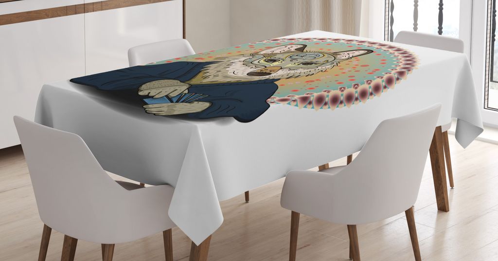 ABAKUHAUS Hunde spielen Poker Tischdecke, Bohemian Wolf, Pflegeleicht Waschbar Schmutzabweisend und mit Klaren Farben Hochwertiger Druck, 140 x 200...