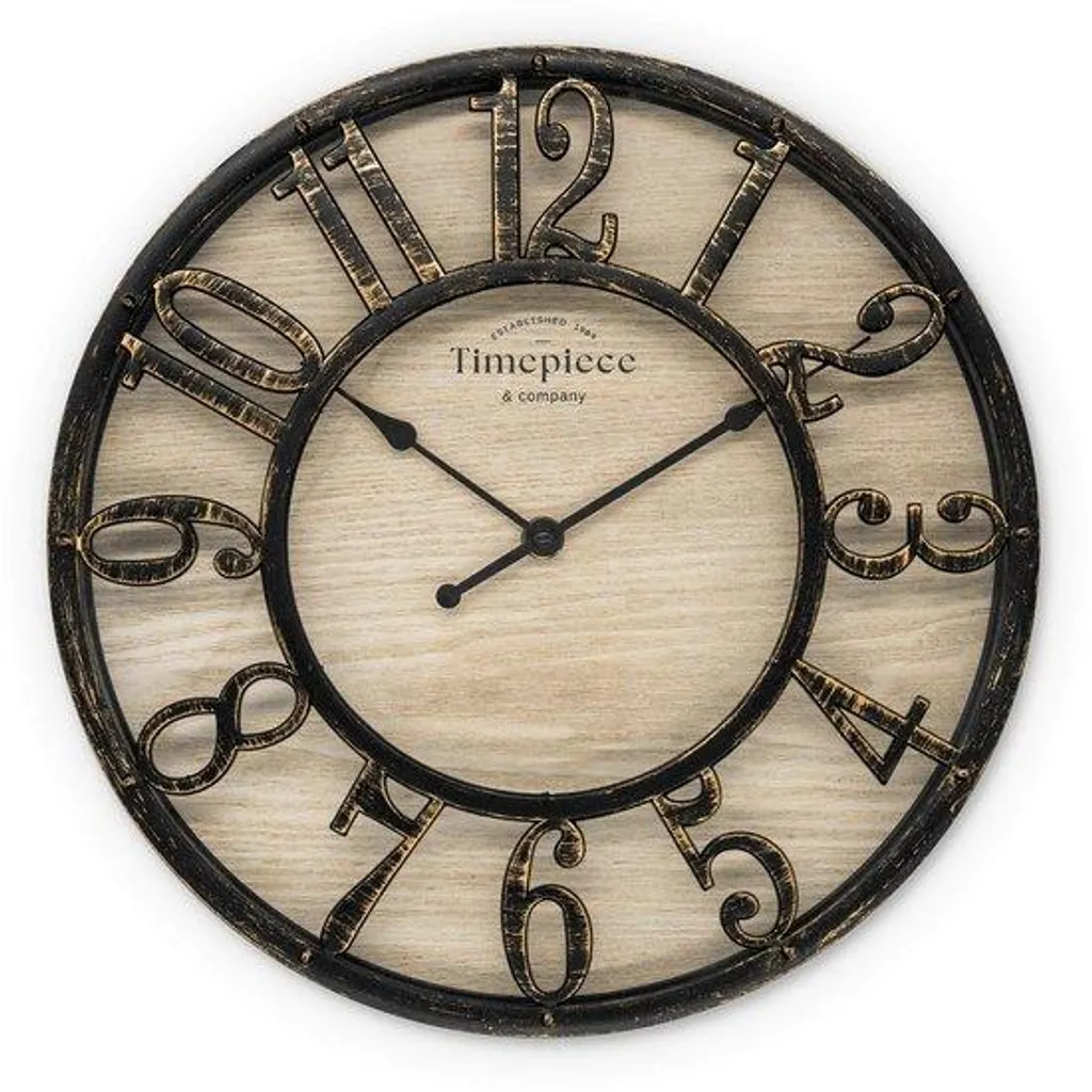 Horloge murale silencieuse vintage bois métal pour chambre et bureau