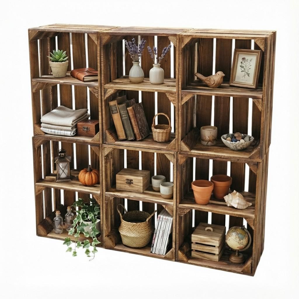 Holzkiste geflammt 40x30x25cm - Obstkiste Regalbox mit & ohne Zwischenboden