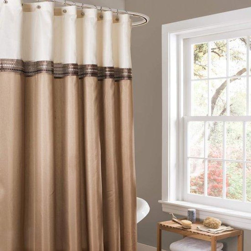 Unyqoos Eleganter Duschvorhang mit Streifenmuster in Beige und Elfenbein für das Badezimmer