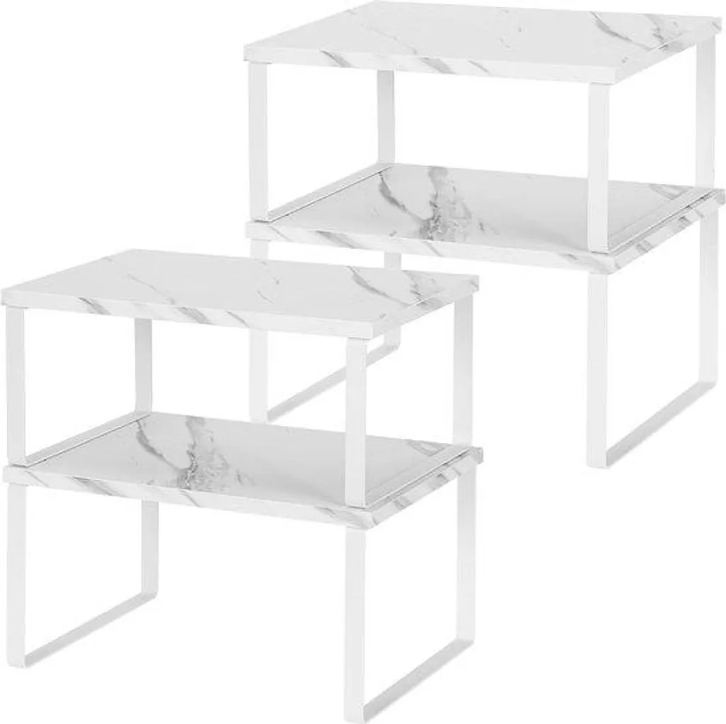 Lot de 4 étagères de cuisine extensibles et empilables métal blanc
