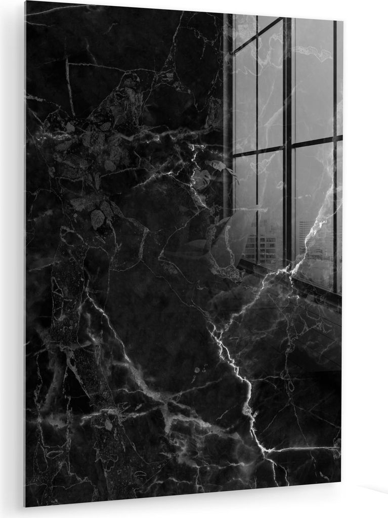 MuchoWow Glasbilder - Bilder auf Wandbild - Foto auf Glas Marmor - Schwarz - Weiß - Textur - Marmoroptik 30x40 cm Wanddekoration aus Glas - Acrylg...