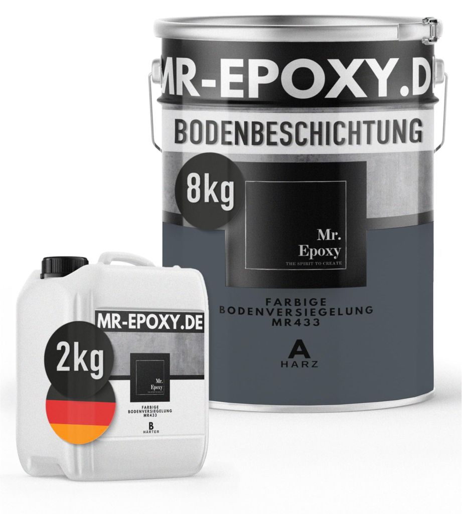 Mr. Epoxy Epoxidharz Bodenbeschichtung (10 kg, RAL 7011 Eisengrau) - 2K Betonfarbe für Garagen, Keller & Werkstatt Boden - Flüssigkunststoff Epox...