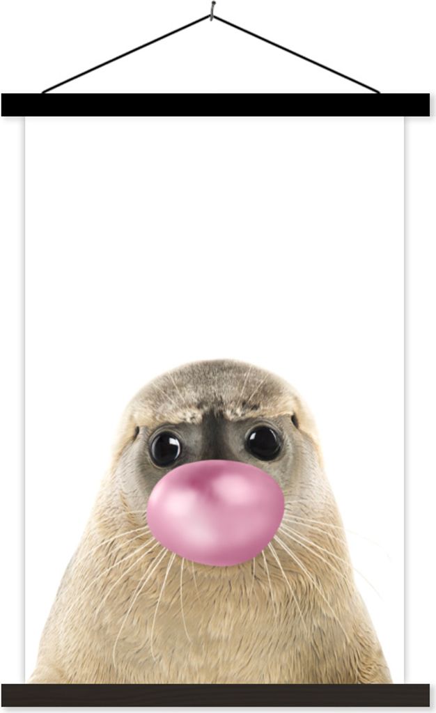 MuchoWow Textilposter Siegel - Kaugummi - Rosa - Junge - Kinder - Mädchen 40x60 cm mit schwarzem Rahmen - Wanddekorationen