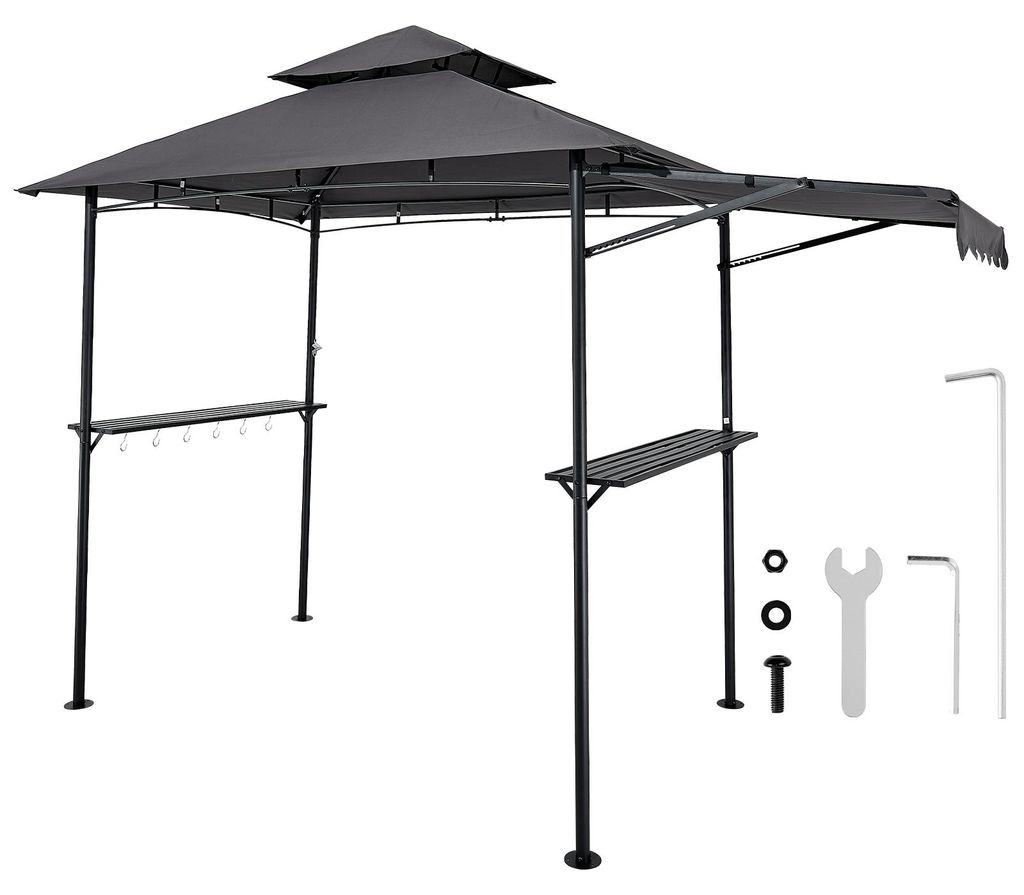 SucceBuy Grillpavillon, 2430x1500x500mm, Überdachung für Außengrill, 2-stufige BBQ-Gazebo-Abdeckung, Doppeldach Gartenpavillon mit zusätzlicher...