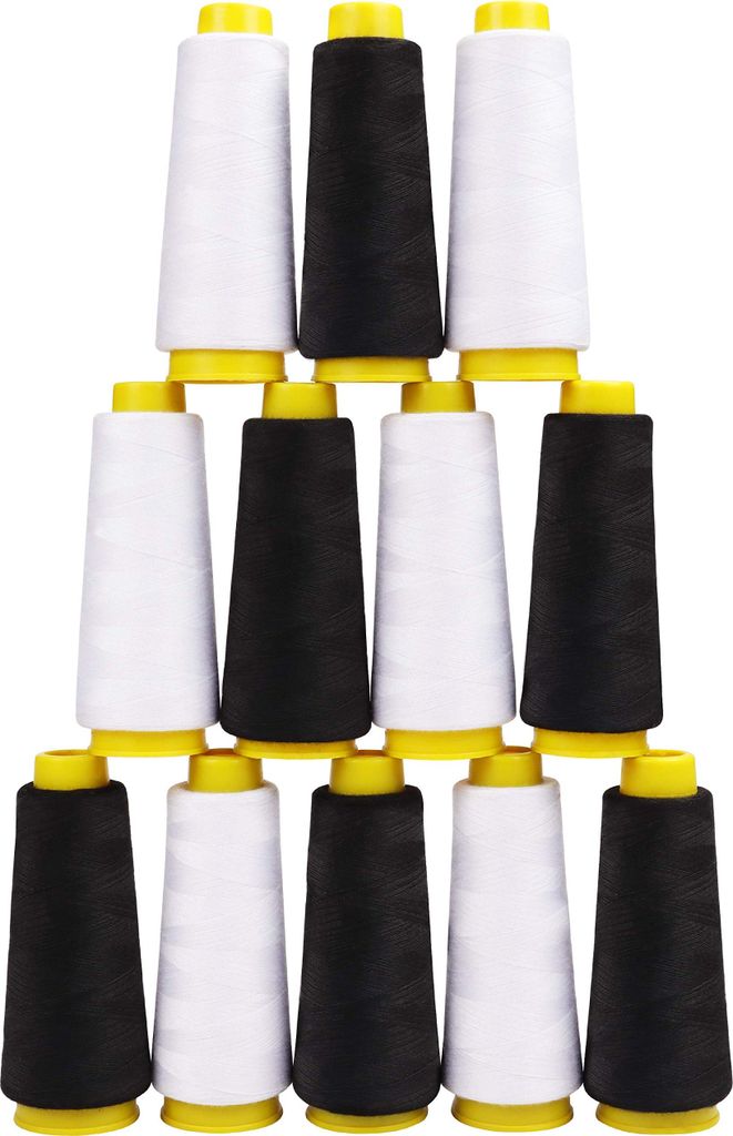 Kurtzy Nähgarn aus Polyester in Schwarz & Weiß Nähmaschinen Garn Spulen Set (12 Stk) – 11,5cm Garnrollen mit 900m Faden – Nähfaden Rollen K...