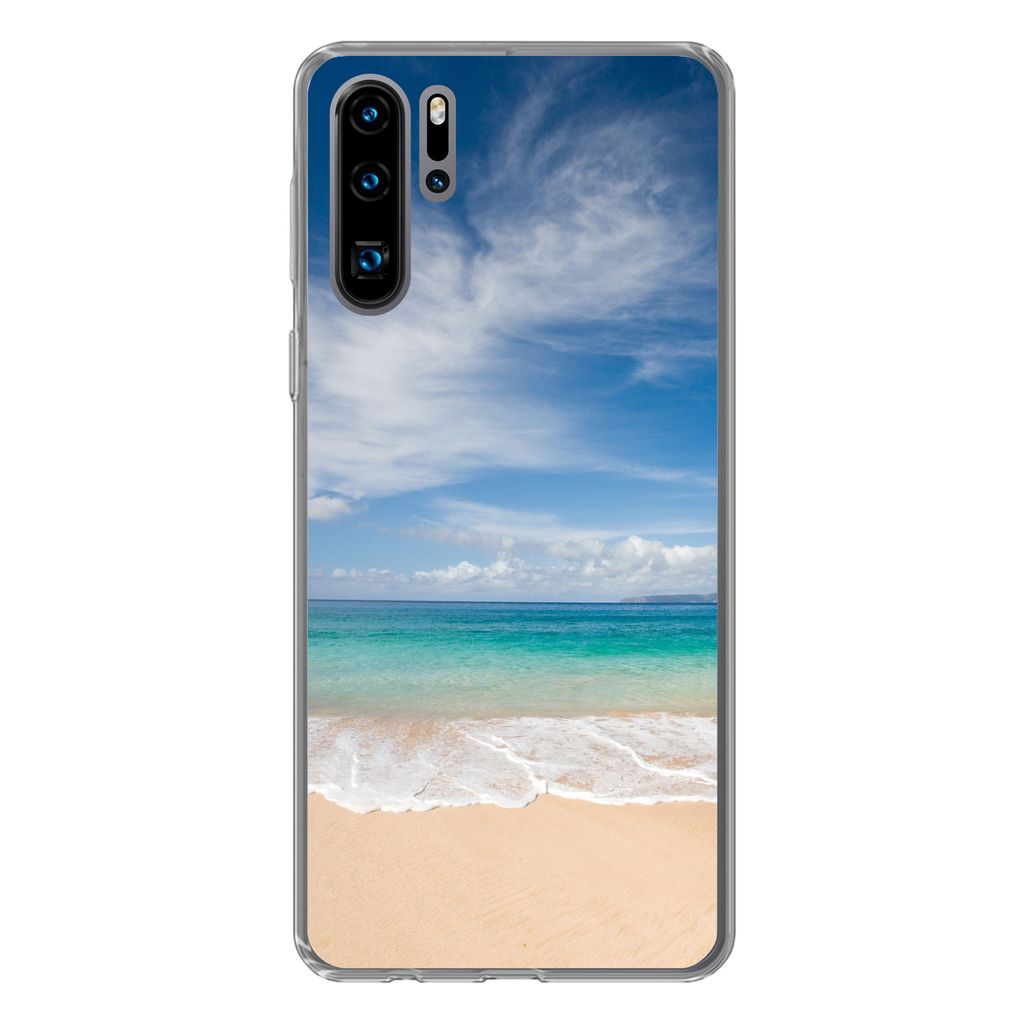 MuchoWow Handyhülle Schutzhülle Hülle für Huawei P30 Pro Ein tropischer Strand auf Hawaii, an dem die Wellen an Land gespült werden Silikon ...