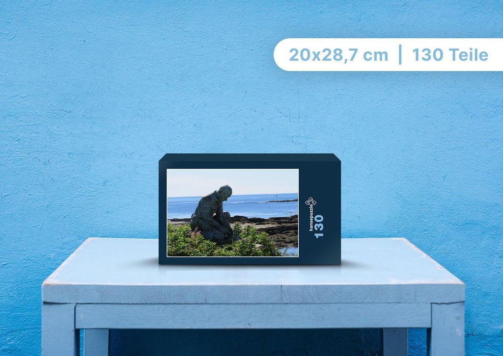 hansepuzzle 96894 - Statue am Meer Puzzle, 130 Teile, Gebäude, 28,7 x 20,0cm mit hochwertiger Aufbewahrung, Kartonbox & Beutel